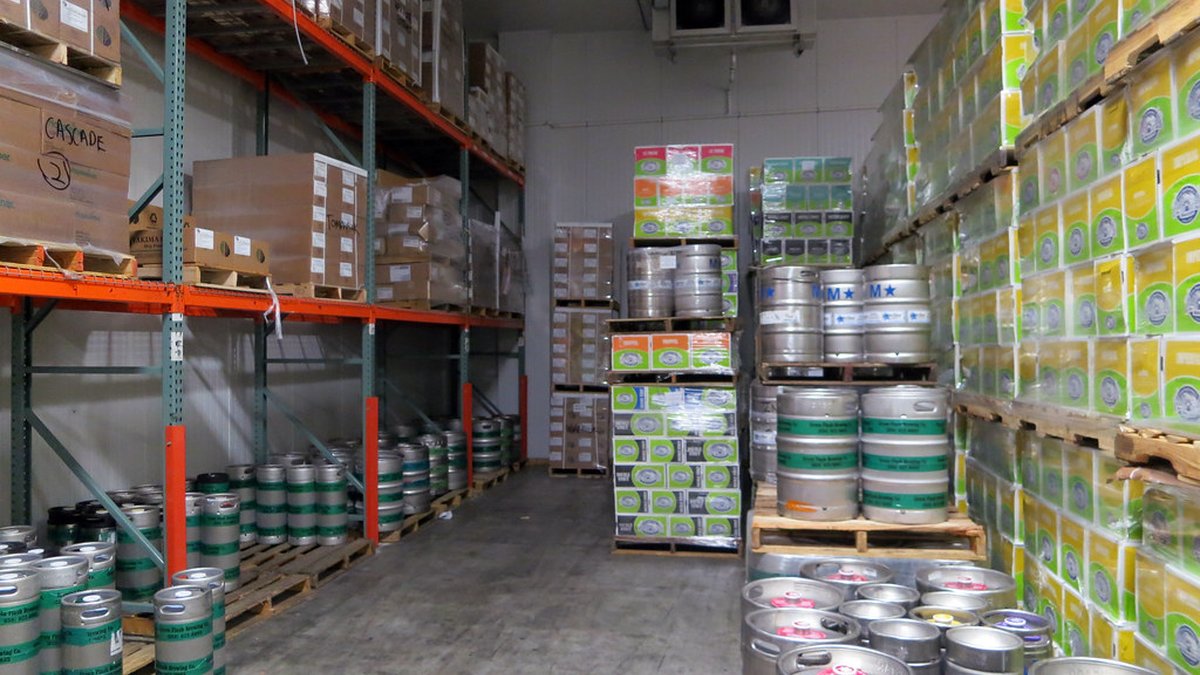 Racked pallets in a distribution centre
